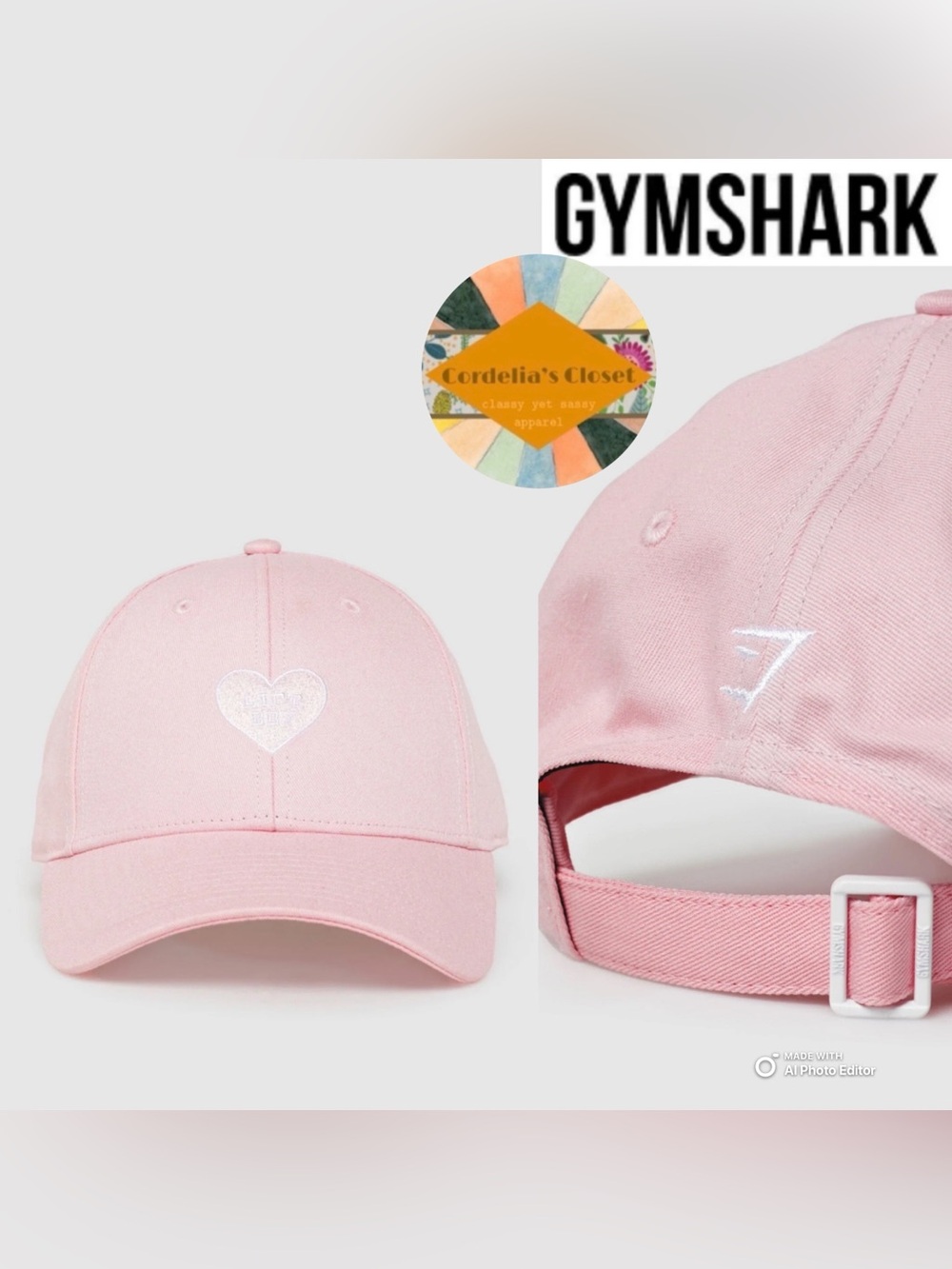 GYMSHARK Heart Embroidered LIFT BBY 100% Cotton Graphic Hat in Dolly Pink